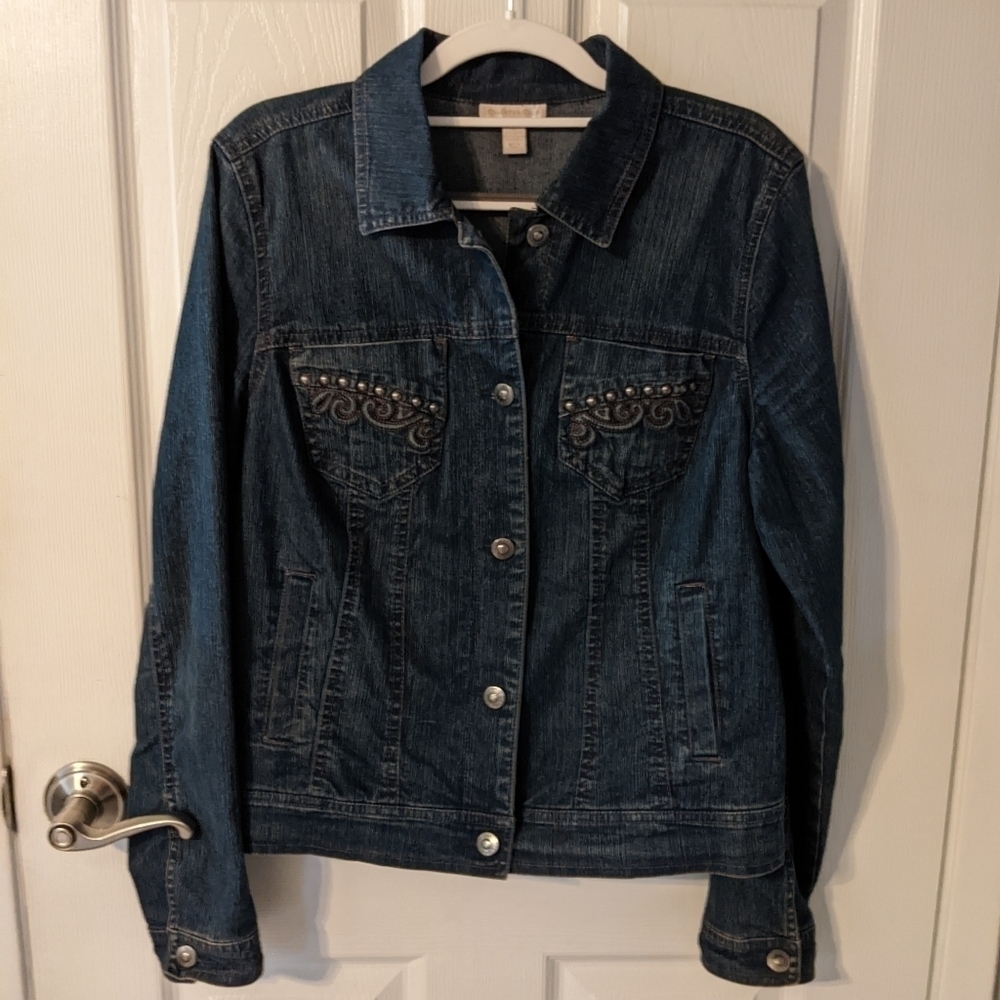 Charter Club 90s Embellished Studded‎ Dark Wash Denim Jacket Size Medium